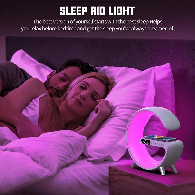 Intelligent G Shaped LED Lamp Bluetooth Speaker with Wireless Charger Atmosphere Lamp App Control For Bedroom Home Decor - Ozthentic