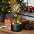 Mothers Day Gift 2 In 1 Rose Flowers LED Light And Bluetooth Speaker Gift Luminous Night Light Ornament In Glass Cover - Ozthentic