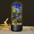 Mothers Day Gift 2 In 1 Rose Flowers LED Light And Bluetooth Speaker Gift Luminous Night Light Ornament In Glass Cover - Ozthentic