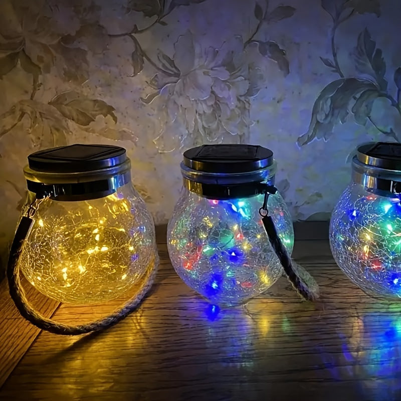 Solar-Powered Crackled Glass Hanging Lantern