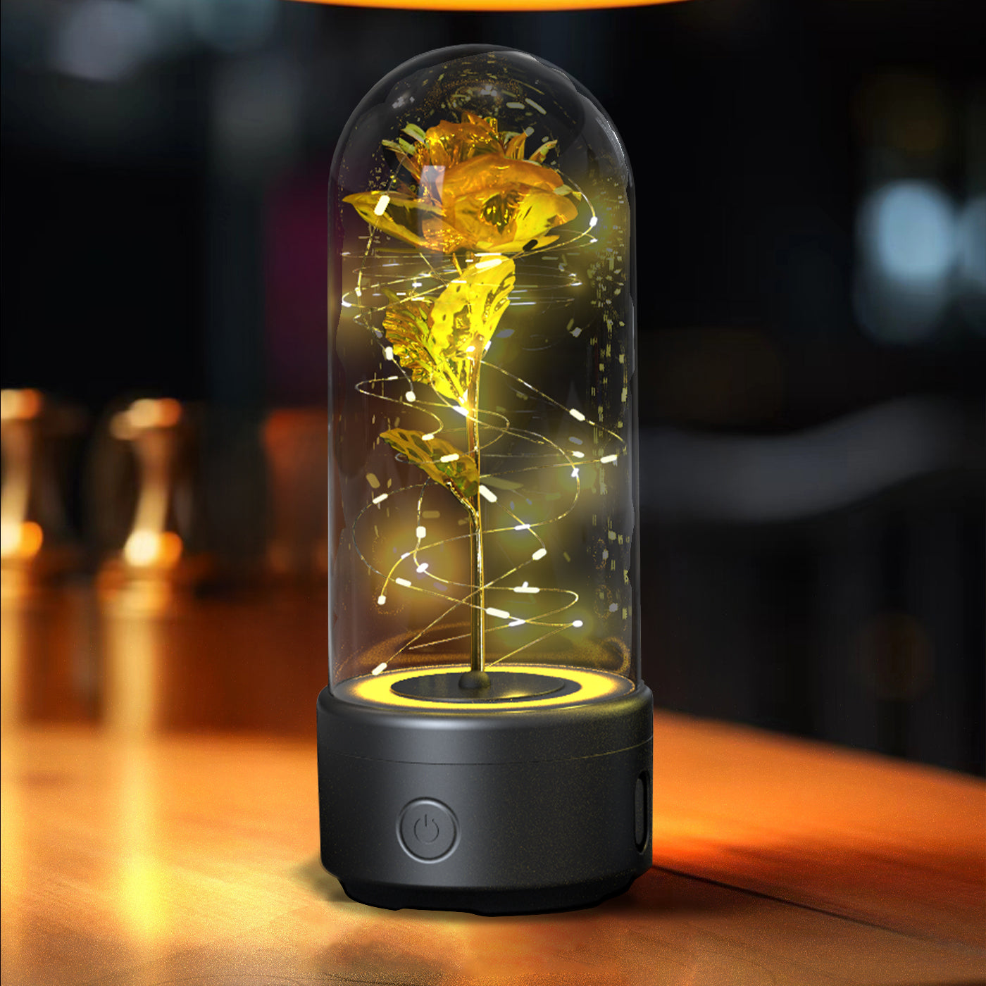 Mothers Day Gift 2 In 1 Rose Flowers LED Light And Bluetooth Speaker Gift Luminous Night Light Ornament In Glass Cover - Ozthentic