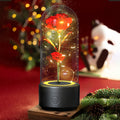 Mothers Day Gift 2 In 1 Rose Flowers LED Light And Bluetooth Speaker Gift Luminous Night Light Ornament In Glass Cover - Ozthentic