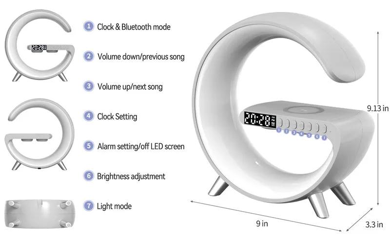 Intelligent G Shaped LED Lamp Bluetooth Speaker with Wireless Charger Atmosphere Lamp App Control For Bedroom Home Decor - Ozthentic