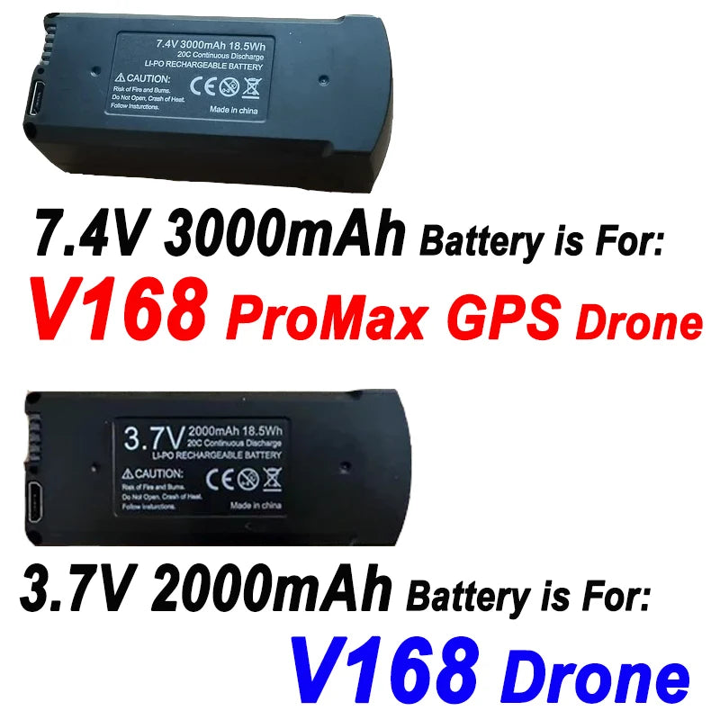 V168 Pro Max GPS Drone Battery 7.4V 3000mAh RC Quadcopter Original Spare Battery Parts Accessories