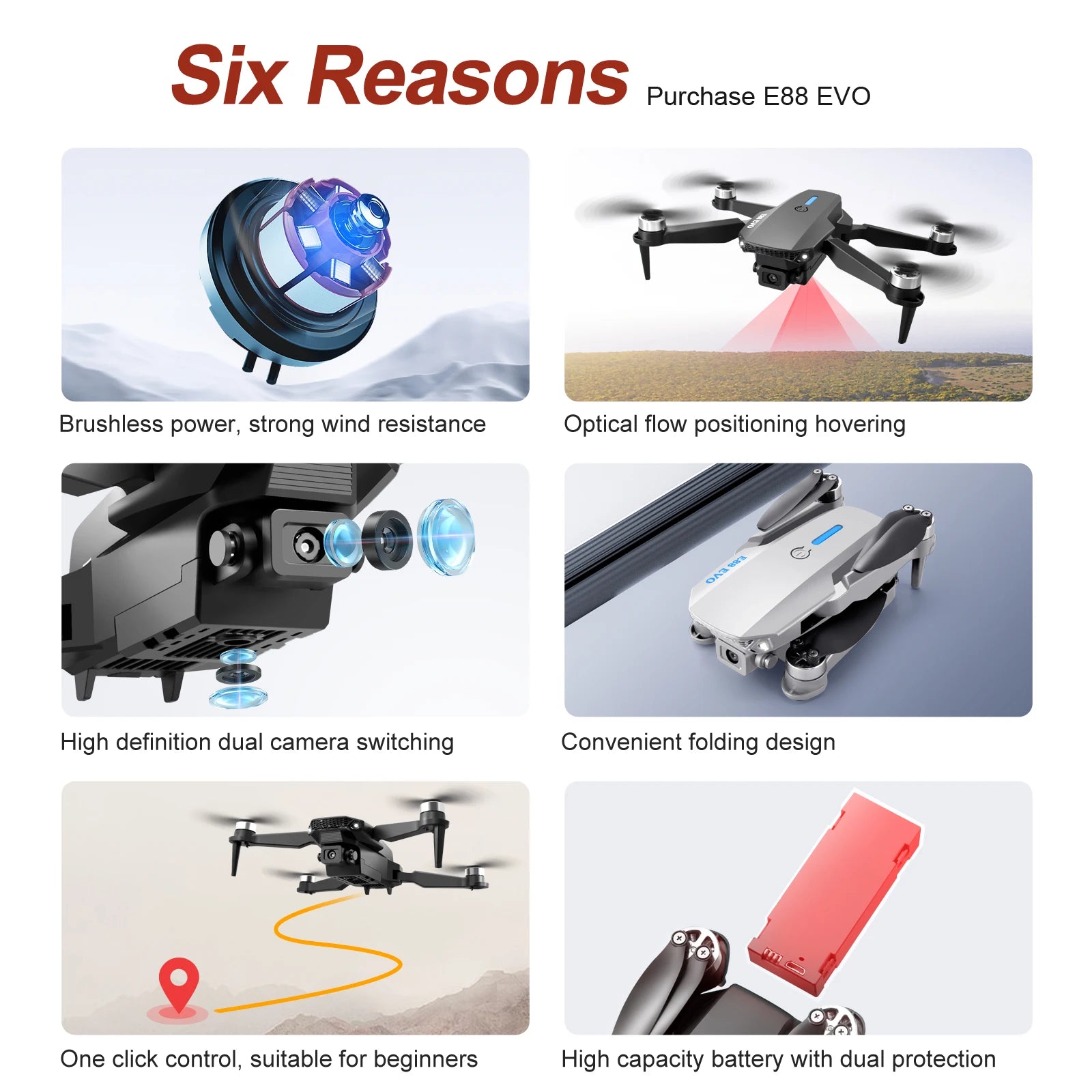 E88 EVO E88 PRO Brushless Motor RC Drone 8K Dual Camera Optical Flow Foldable Helicopter Aircraft Quadcopter Drone - Ozthentic