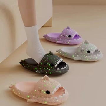 Soft Shark Slippers Sparkles Luminous Kids Adult Funny Slides Cute Shark Slippers for Women Men