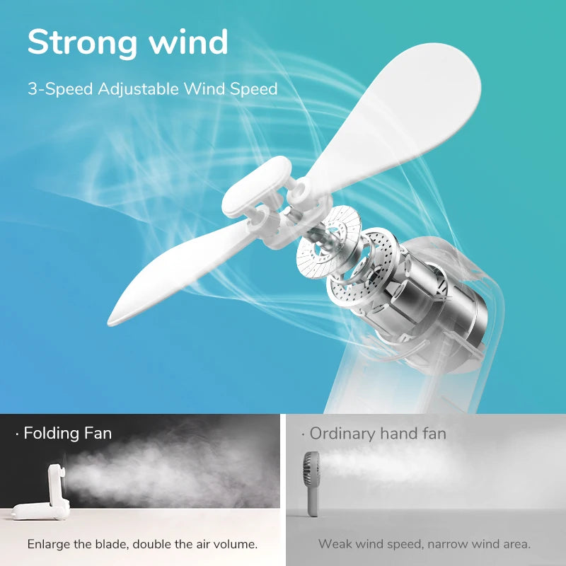 JISULIFE Portable Fan Mini Handheld Fan USB 4500mAh Recharge Hand Held Small Pocket Fan with Power Bank Flashlight Feature - Ozthentic