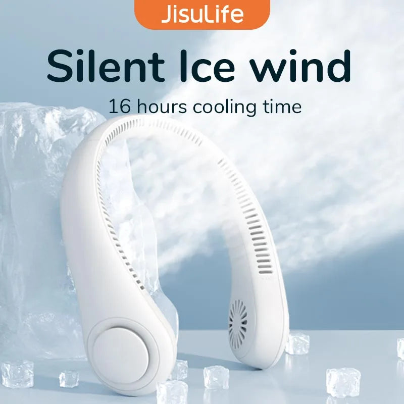 JISULIFE Portable Neck Fan 78 Air outlet Provide Cooling Wind 4000 mAh USB Recharge Mini Personal Fan Silent Neckband for Sports - Ozthentic