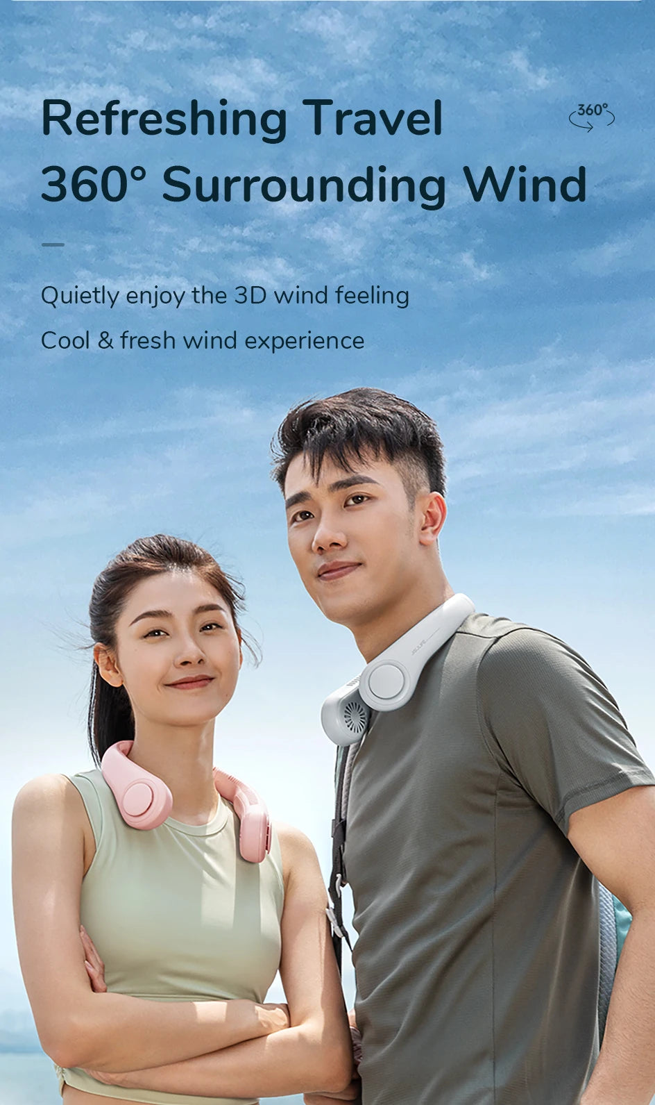 JISULIFE Portable Neck Fan 78 Air outlet Provide Cooling Wind 4000 mAh USB Recharge Mini Personal Fan Silent Neckband for Sports - Ozthentic