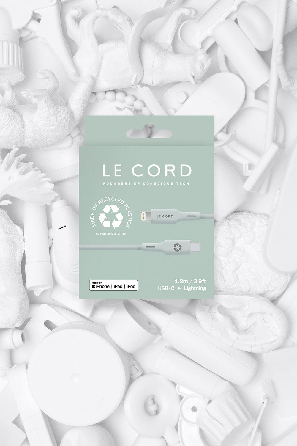 Le Cord Recycled Pale Pine iPhone Lightning to Type C 1.2 meter