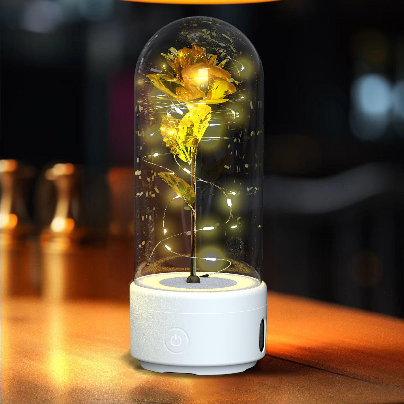 Mothers Day Gift 2 In 1 Rose Flowers LED Light And Bluetooth Speaker Gift Luminous Night Light Ornament In Glass Cover - Ozthentic