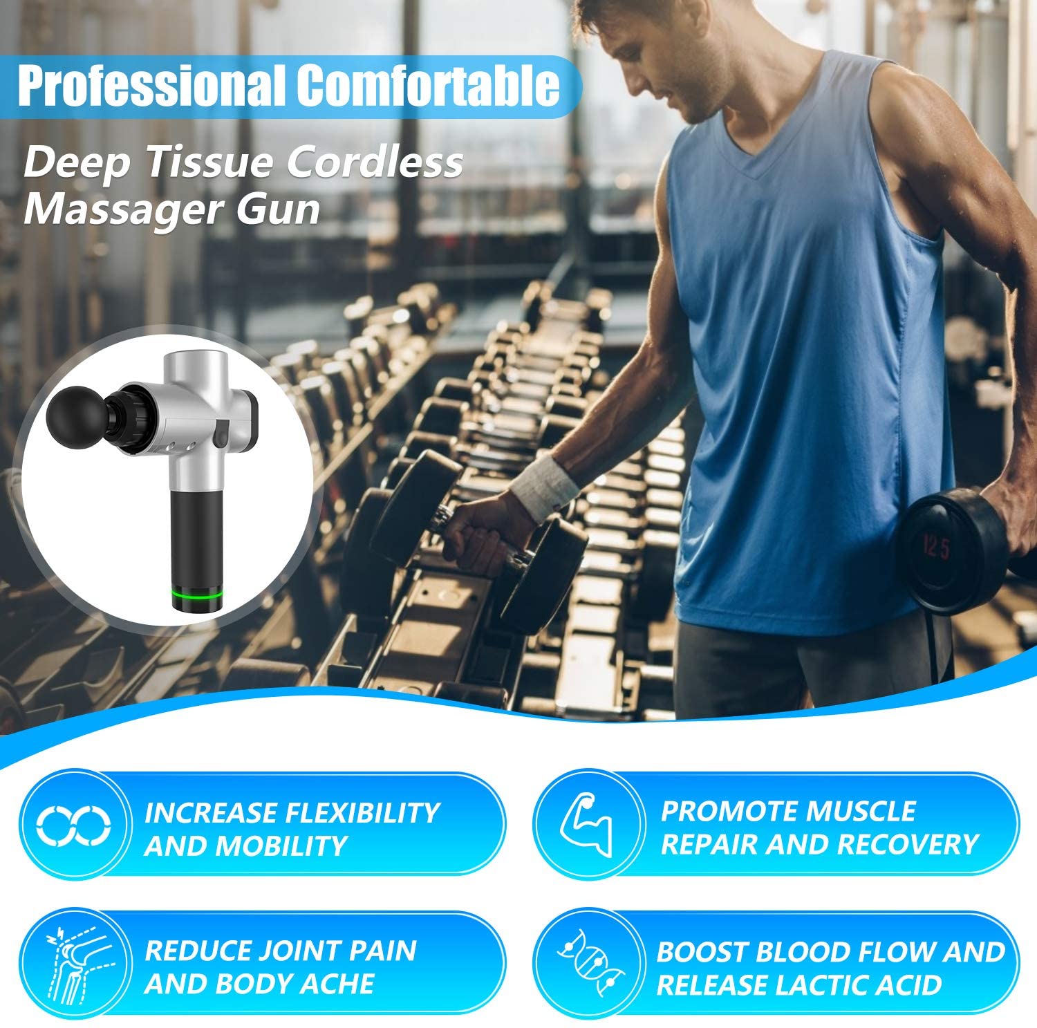 Handheld Muscle Massager - 30 Speed 6-Head Percussion Therapy.........